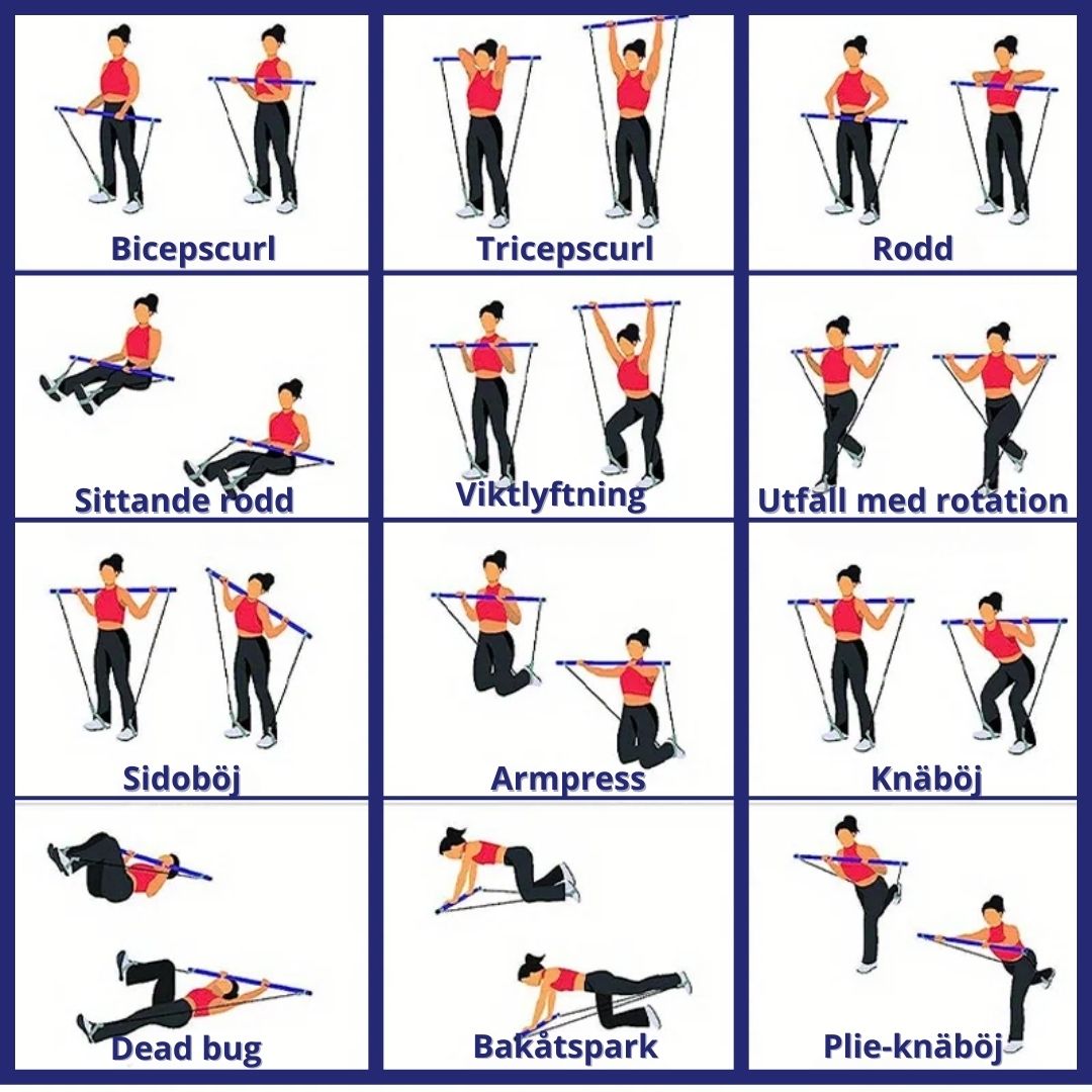 Pilatesstång med Motståndsband – Hemmaträning