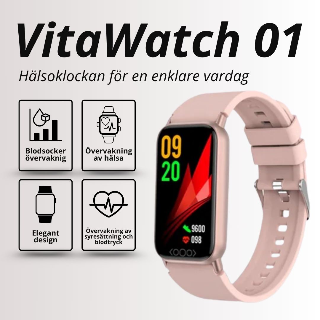 VitaWatch 01 – Smart Hälsoklocka med Blodsockermätning & Puls- och Sömnspårning