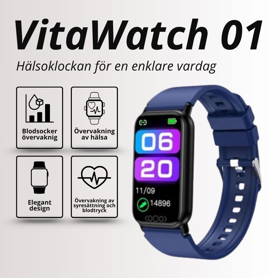 VitaWatch 01 – Smart Hälsoklocka med Blodsockermätning & Puls- och Sömnspårning