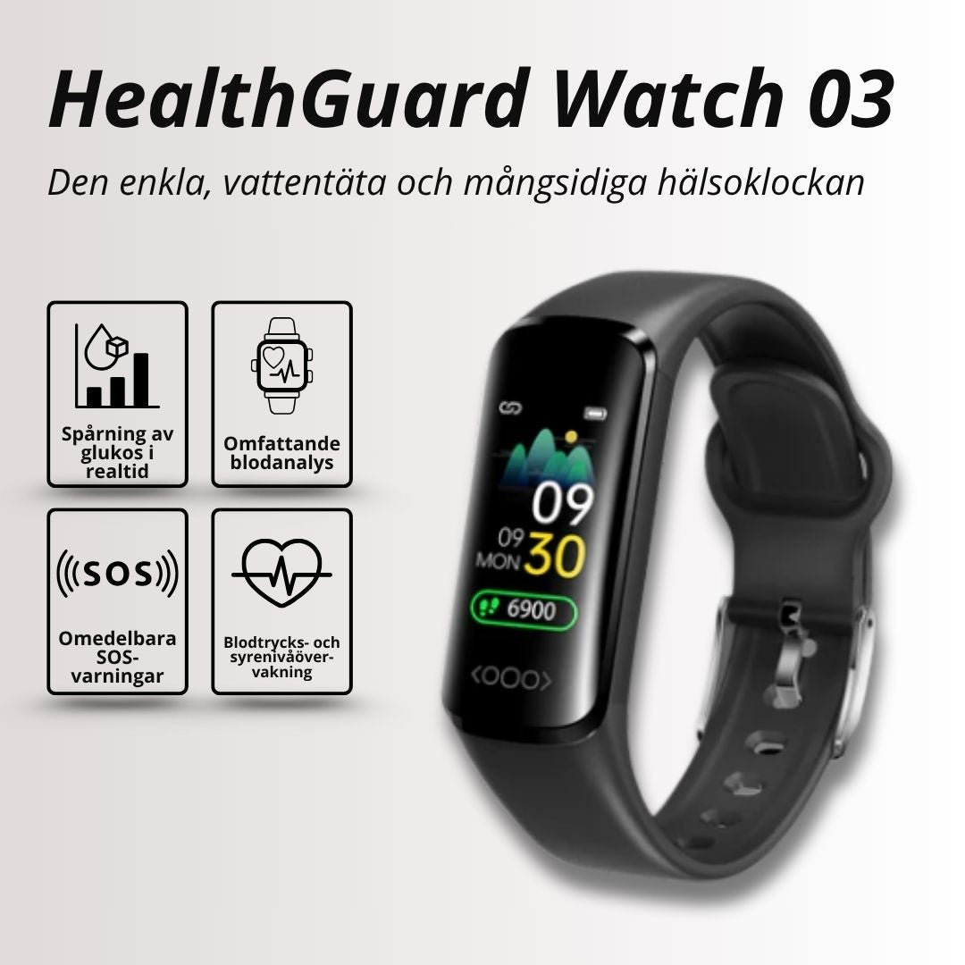 HealthGuard Watch 03 – Hälsoklocka med Blodsockermätning & Puls