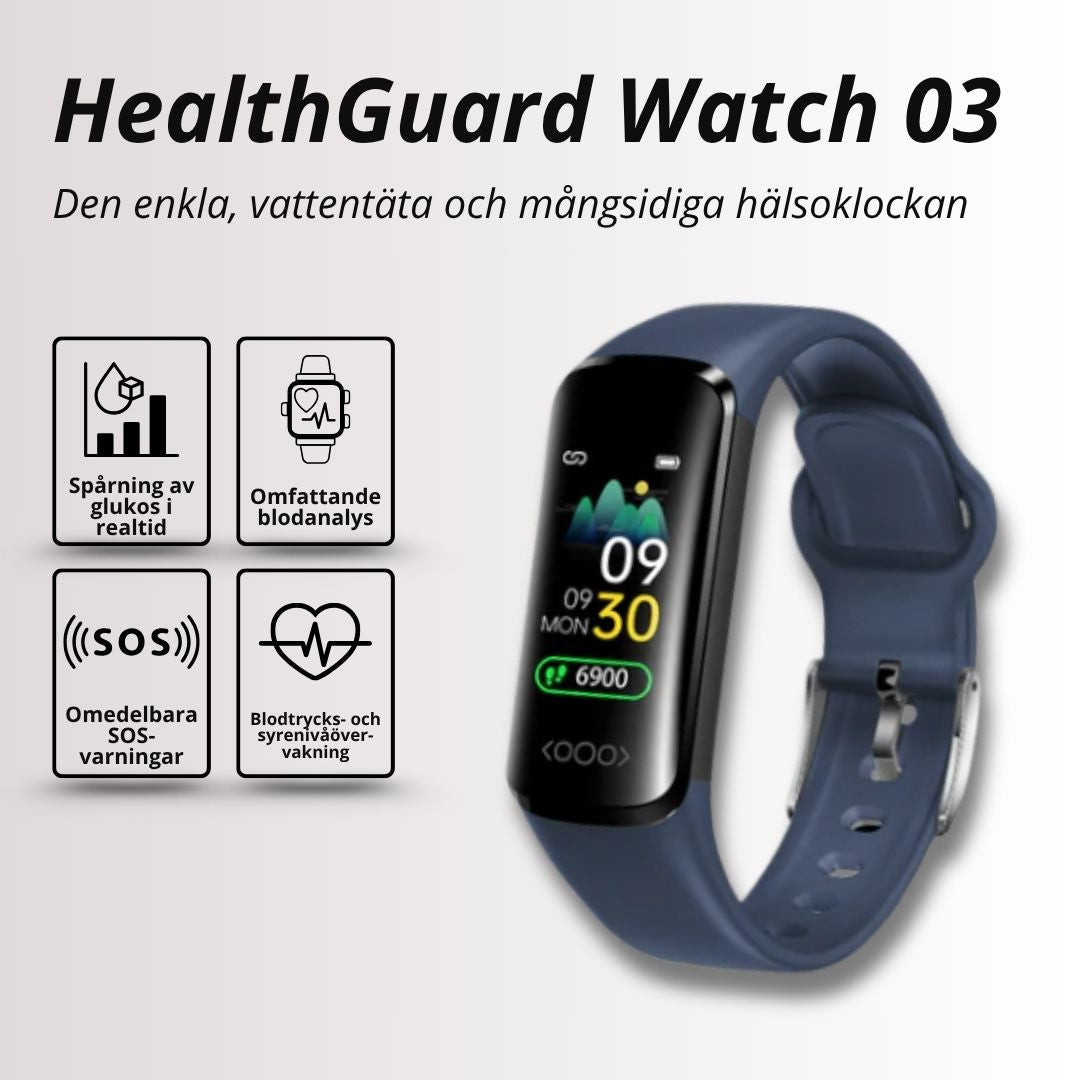 HealthGuard Watch 03 – Hälsoklocka med Blodsockermätning & Puls
