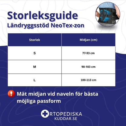 Ländryggsstöd - justerbart kompressionsband och NeoTex-zon