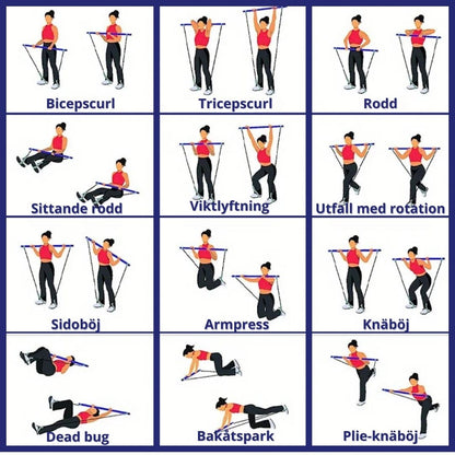 Pilatesstång med Motståndsband – Hemmaträning